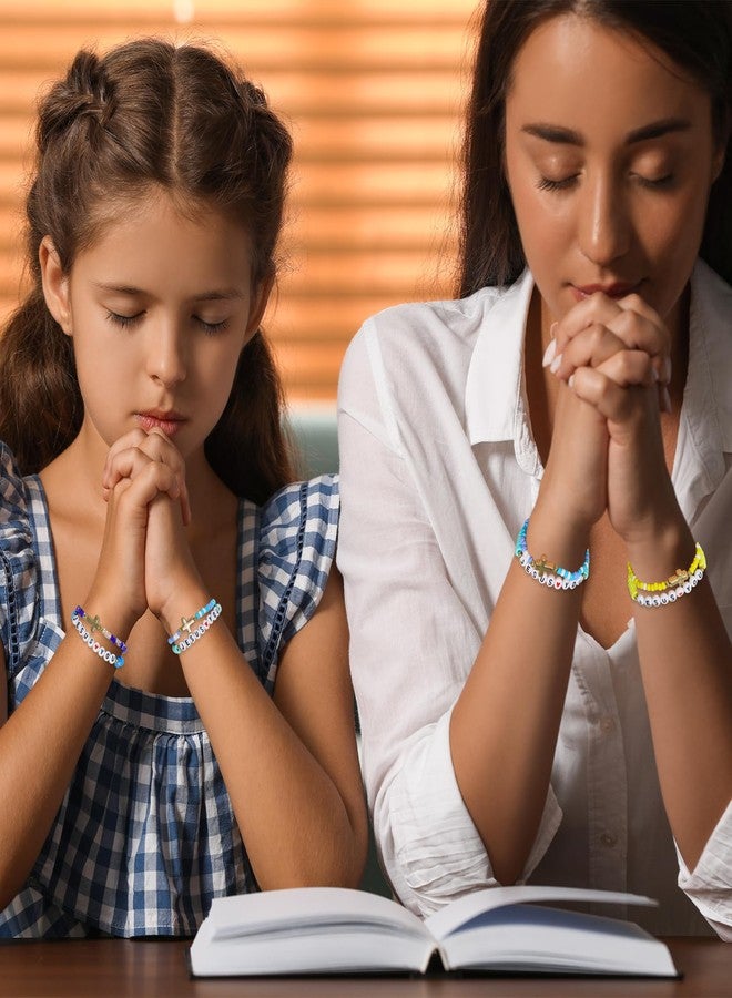 yesaior 60 Pcs Jesus You Christian Bracelets Bulk WWJD Colorful Friendship Bracelet for Women Religious Cross Beaded Wristband for Christmas Church Reminder Jewelry Gift (Golden Cross) - Image 5